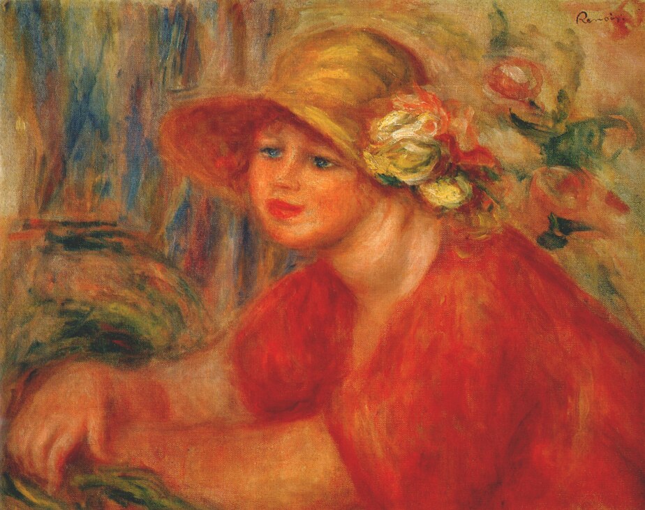 Woman in a hat with flowers - Pierre-Auguste Renoir painting on canvas